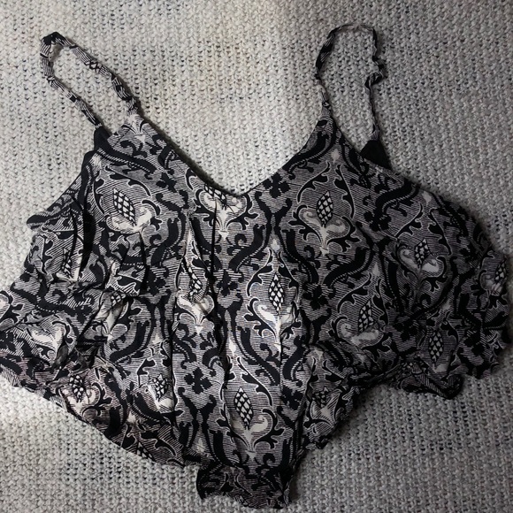 Angie Tops - Black/Grey/White Flowey Cropped Tank Top/ Bralette